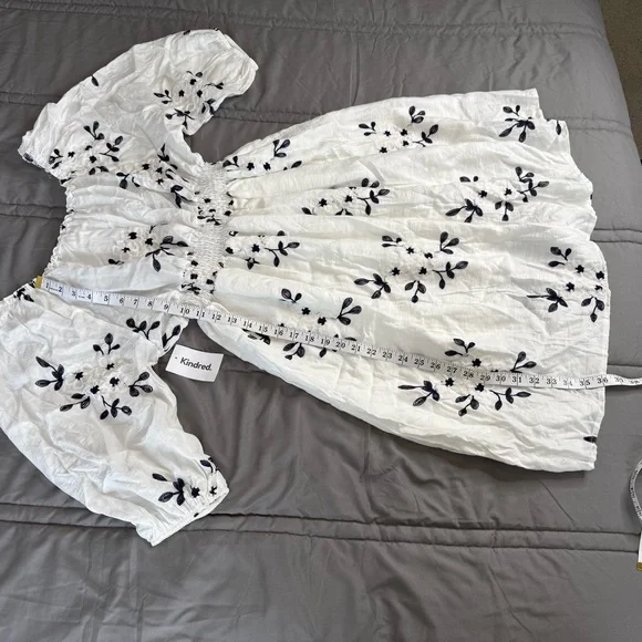 Kindred Anthropologie White Navy Embroidered Peasant Midi Dress 3X NWT Boho - Picture 11 of 14